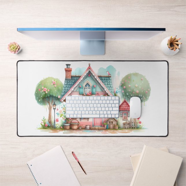 Whimsical Pastel Fairy Tale Cottage Art Desk Mat (Office 1)