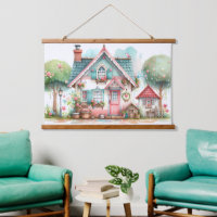 Whimsical Pastel Fairy Tale Cottage Art