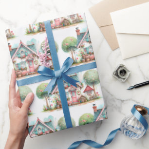 Whimsical Pastel Fairy Tale Cottage Art Wrapping Paper