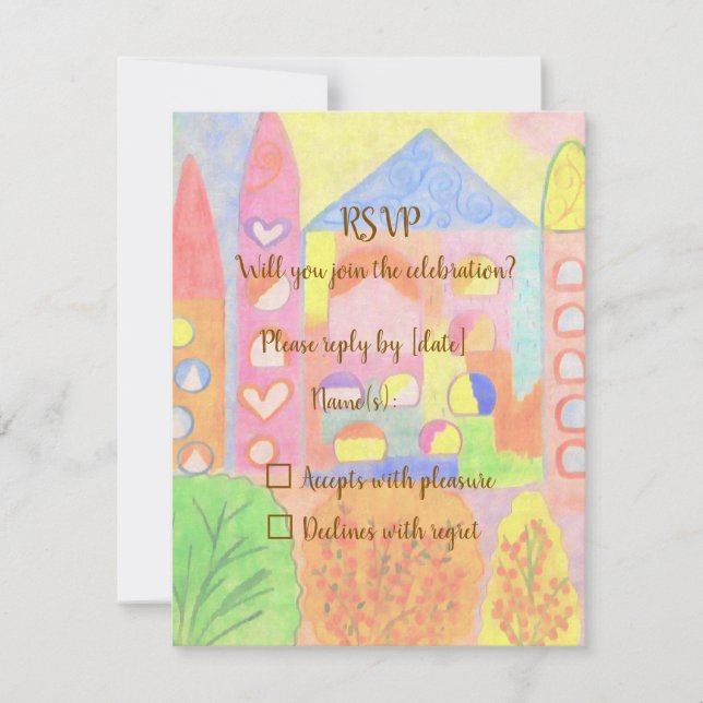 Whimsical Pastel Fairytale Castle RSVP Card (Front)