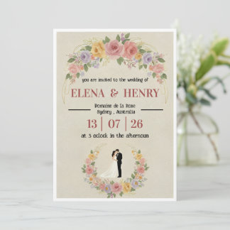 Whimsical Pastel Floral Arch and Bride Groom  Invitation