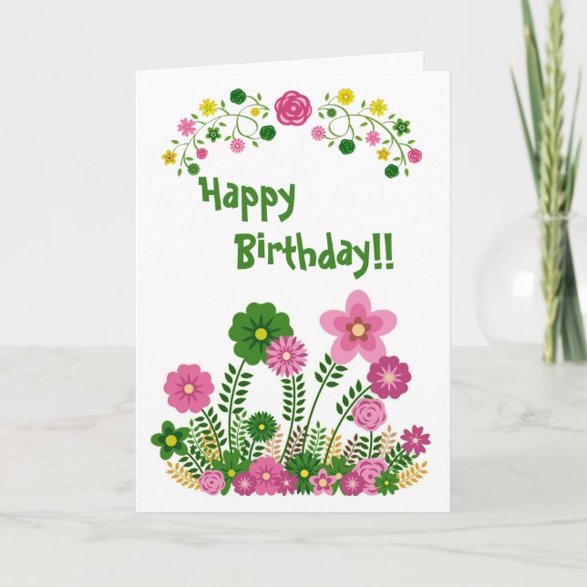 Whimsical Pastel Floral Happy Birthday Card (Front)