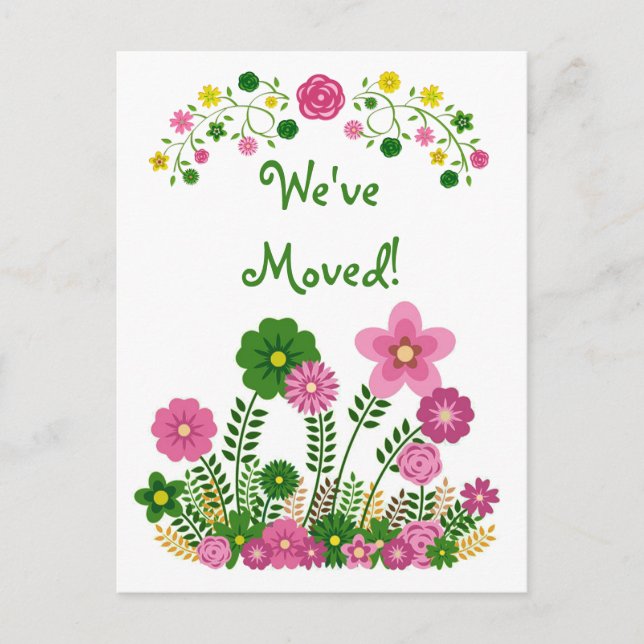 Whimsical Pastel Floral "We've Moved" Postcard (Front)
