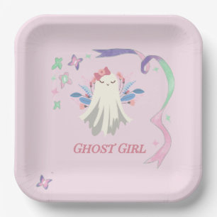 Whimsical Pastel Ghost Girl Halloween Party Paper Plate