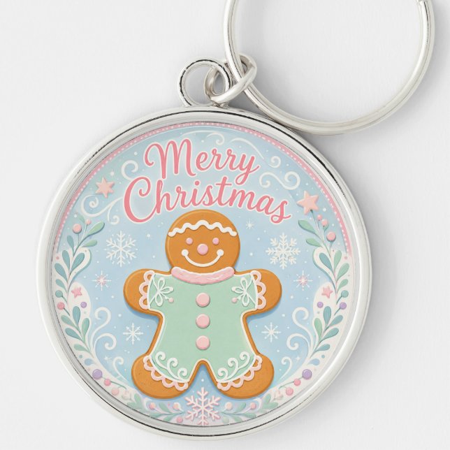 Whimsical Pastel Gingerbread Man Keychain (Front)