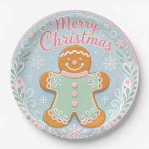Whimsical Pastel Gingerbread Man Paper Plate