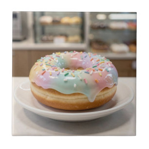 Whimsical Pastel Glass Glaze Doughnut Tile