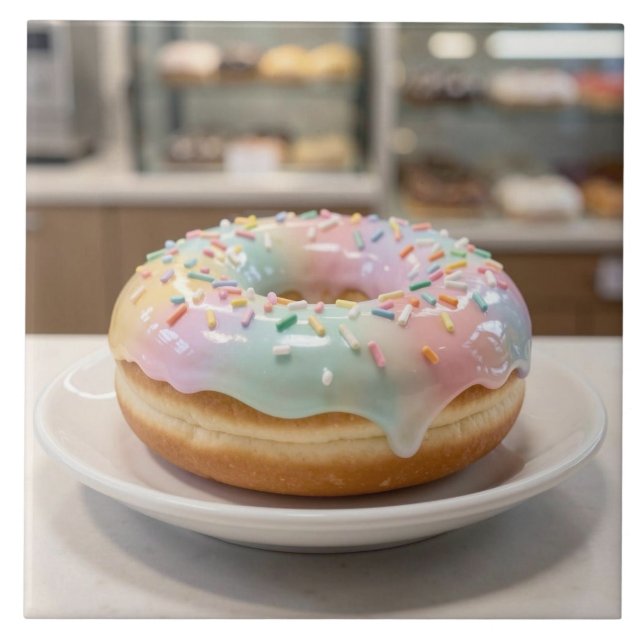 Whimsical Pastel Glass Glaze Doughnut   Tile (Front)
