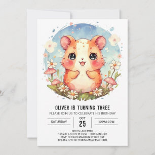 Whimsical Pastel Hamster Birthday Invitation