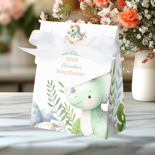 Whimsical Pastel Hatching Soon Dino Baby Shower Favor Box (Creator Uploaded)