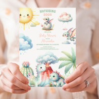 Whimsical Pastel Hatching Soon Dino Baby Shower