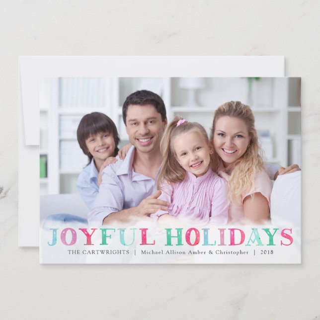 Whimsical Pastel JOYFUL HOLIDAYS One Photo Holiday Card (Front)