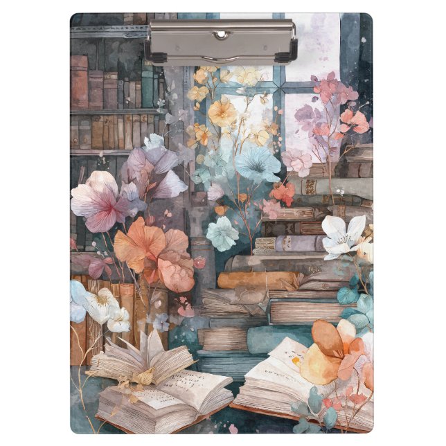 Whimsical Pastel Library Floral Fantasy Clipboard (Front)