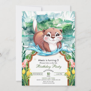 Whimsical Pastel Otter Birthday Invitation