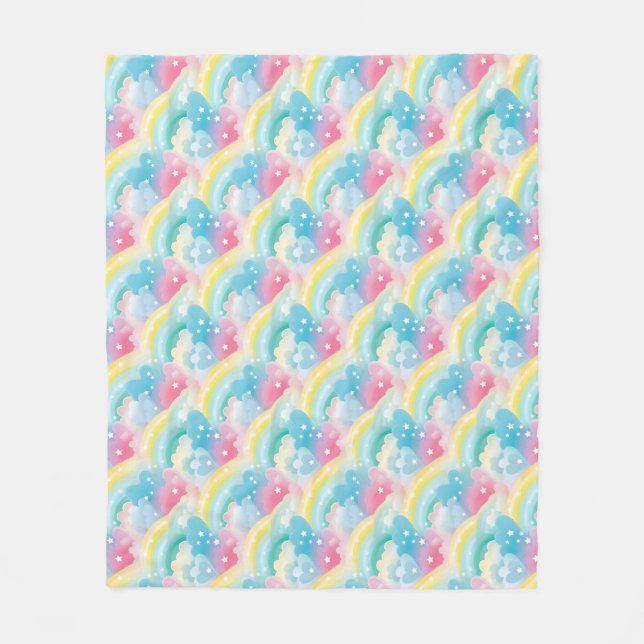 Whimsical Pastel Pattern with Hearts and Rainbows Fleece Blanket (Front)