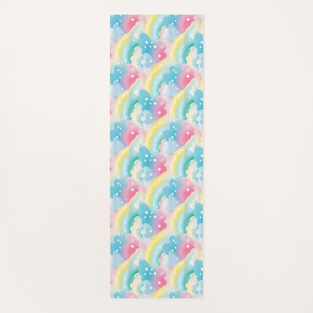 Whimsical Pastel Pattern with Hearts and Rainbows Yoga Mat (Front)