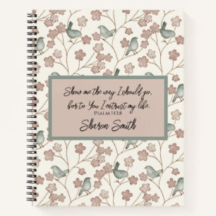 Whimsical Pastel Pink & Sage Green Floral Bird Notebook