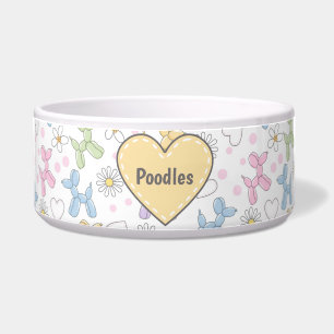 Whimsical Pastel Poodle Personalized Pet Bowl