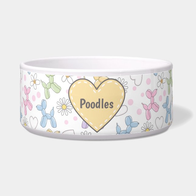 Whimsical Pastel Poodle Personalized Pet Bowl (Front)
