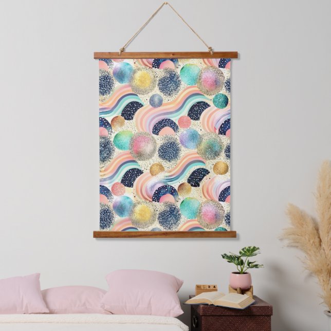 Whimsical Pastel Rainbow Waves & Glitter Abstract  Hanging Tapestry (Bedroom)
