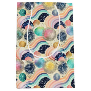 Whimsical Pastel Rainbow Waves & Glitter Abstract  Medium Gift Bag