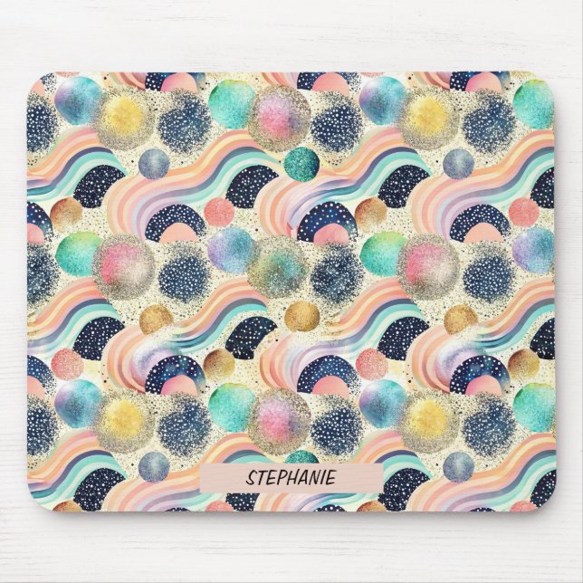 Whimsical Pastel Rainbow Waves & Glitter Abstract  Mouse Pad (Front)