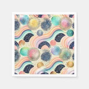 Whimsical Pastel Rainbow Waves & Glitter Abstract Napkin