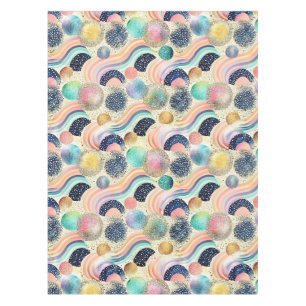 Whimsical Pastel Rainbow Waves & Glitter Abstract Tablecloth