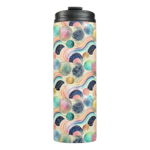 Whimsical Pastel Rainbow Waves & Glitter Abstract  Thermal Tumbler
