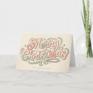 Whimsical Pastel Script Merry Christmas Holiday Card