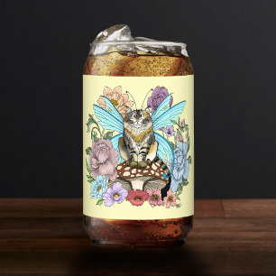 Whimsical Pastel Tabby Fairy Cat Floral Fantasy  Can Glass