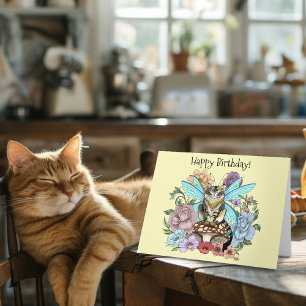 Whimsical Pastel Tabby Fairy Cat Floral Fantasy Card