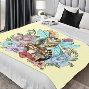 Whimsical Pastel Tabby Fairy Cat Floral Fantasy Fleece Blanket