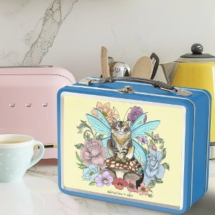 Whimsical Pastel Tabby Fairy Cat Floral Fantasy  Metal Lunch Box