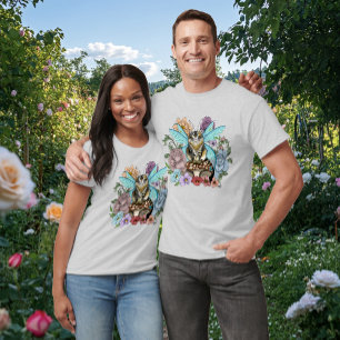Whimsical Pastel Tabby Fairy Cat Floral Fantasy T-Shirt