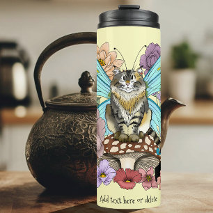 Whimsical Pastel Tabby Fairy Cat Floral Fantasy  Thermal Tumbler