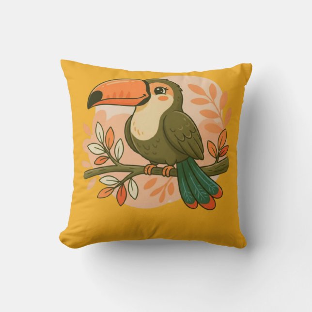 Whimsical Pastel Toucan Throw Pillow (Front)