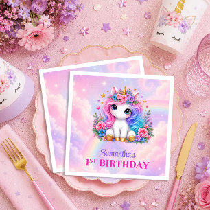 Whimsical Pastel Unicorn Girl Birthday Napkins