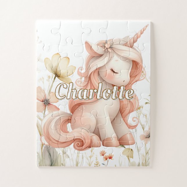 Whimsical pastel unicorn wildflower jigsaw puzzle (Vertical)