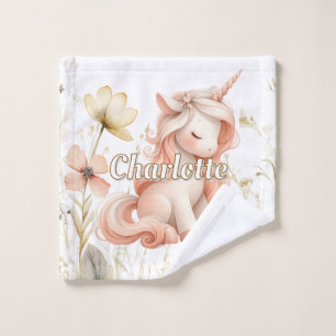 Whimsical pastel unicorn wildflower wash cloth