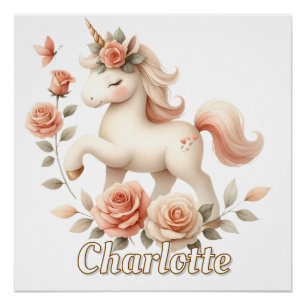 Whimsical pastel unicorn with roses poster
