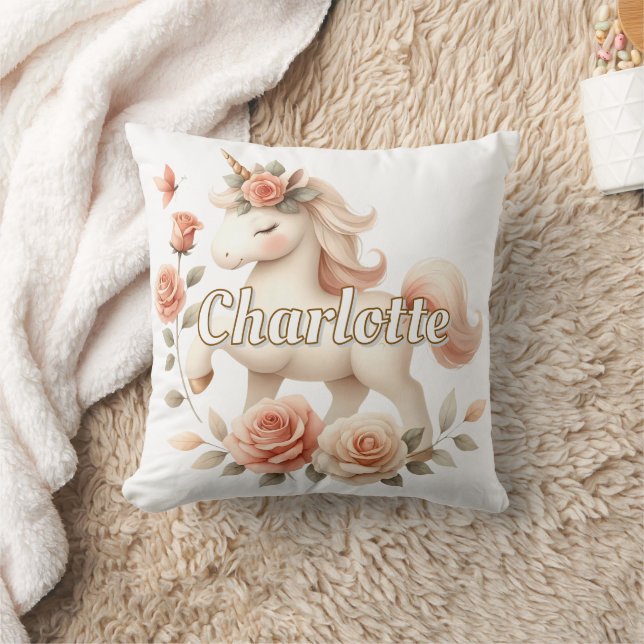 Whimsical pastel unicorn with roses throw pillow (Blanket)