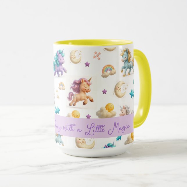 Whimsical Pastel Unicorns and Castles Fantasy Mug (Front Right)