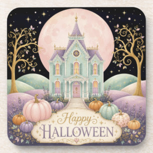 Whimsical Pastel Victorian Haunted House Halloween Coaster