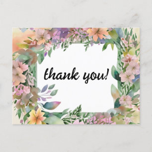 Whimsical Pastel Watercolor Wildflower Wedding Postcard