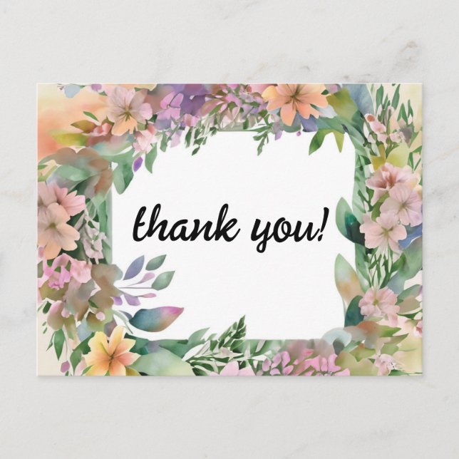 Whimsical Pastel Watercolor Wildflower Wedding Postcard (Front)
