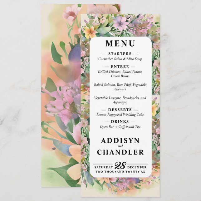 Whimsical Pastel Watercolor Wildflower Wedding Program (Front/Back)