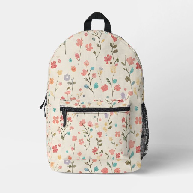 Whimsical Pastel Wildflower Meadow Printed Backpack (Front)