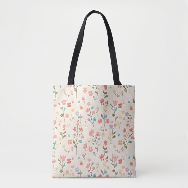 Whimsical Pastel Wildflower Meadow Tote Bag (Front)