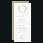 Whimsical Pastel Wildflower Monogram Crest Wedding Menu<br><div class="desc">Introducing our whimsical pastel wildflower crest wedding menu with a colourful vintage wildflower monogram crest design! This menu card is perfect for those who want to add a touch of playful whimsy to their special day. The design features a variety of greenery and wildflowers in various pastel shades of pink,...</div>
